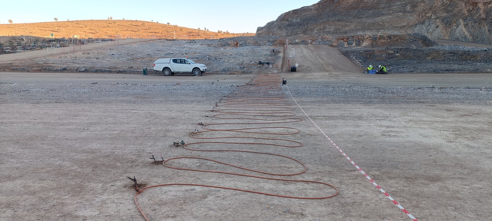 Survey line deployed on a quarry floor